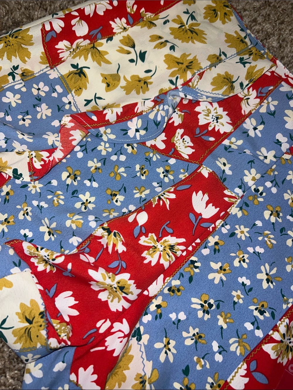 Love & Harmony Patchwork Ruffle Shorts with Feminine Hem! Red, Blue & Yellow - Picture 13 of 14
